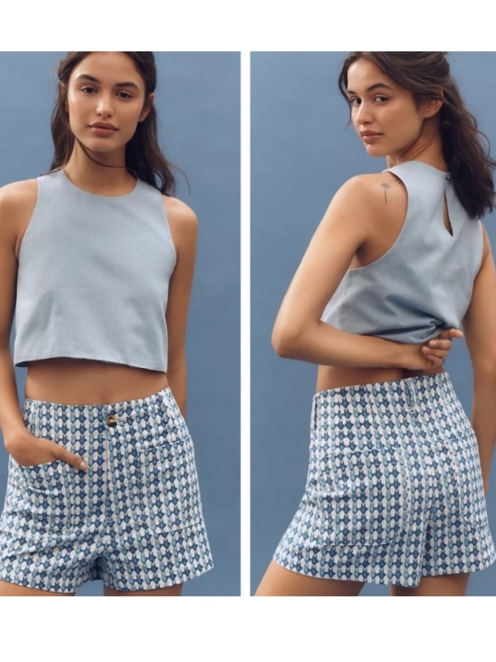 NWT Anthropologie Linen Printed Colette High Rise Shorts - 25